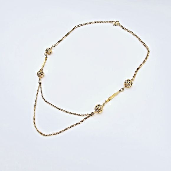 Draping Station Necklace Vintage Gold Tone Bead Dainty Feminine Jewelry - Picture 6 of 8